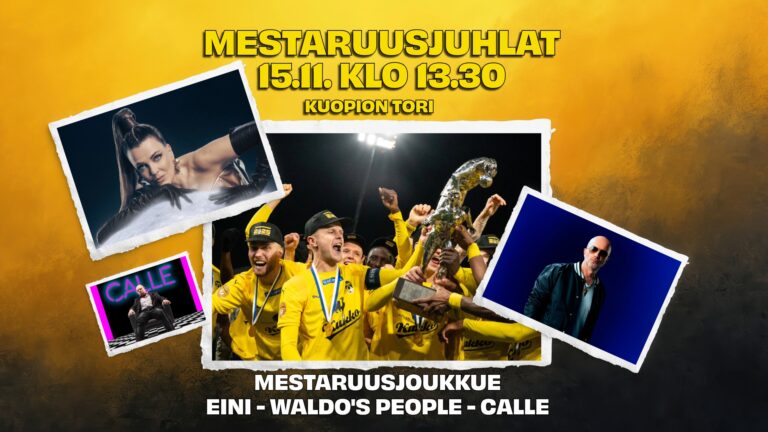 KuPSin mestaruusjuhla Kuopion torilla lauantaina 15. marraskuuta – lavalla mestareiden lisäksi Eini ja Waldos People!